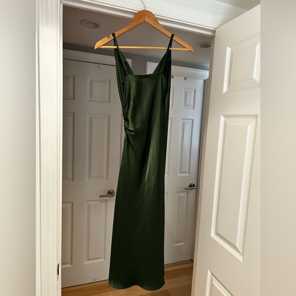 Zara Green Satin Effect Slip Draped Lingerie Style Dress Size S Small - Picture 6 of 10